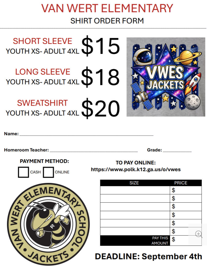 design with galaxy on it. Comes in short sleeve, long sleeve or sweatshirt options. Use link below to purchase. Deadline is Sept 4th 