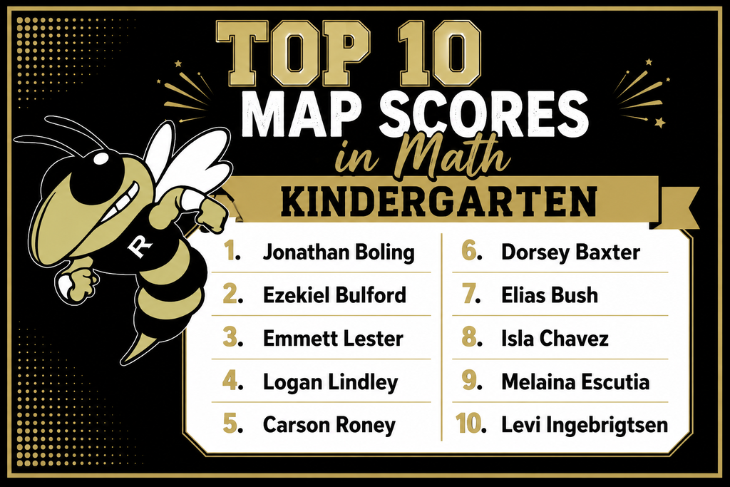 K-2nd: We are so very proud to share our Top 10 Fall MAP Assessment scorers! Way to go, students! Keep up the great work!  This picture is of kindergarten math.