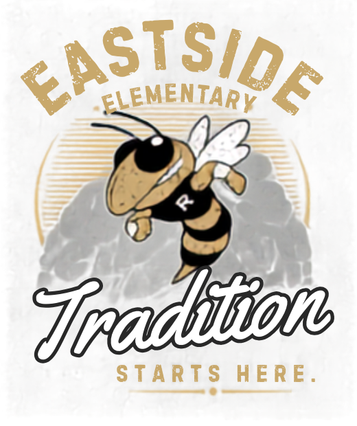 Image of Rockmart Yellow Jacket infront of a mountain with text "Eastside Elementary, Tradition Starts Here."