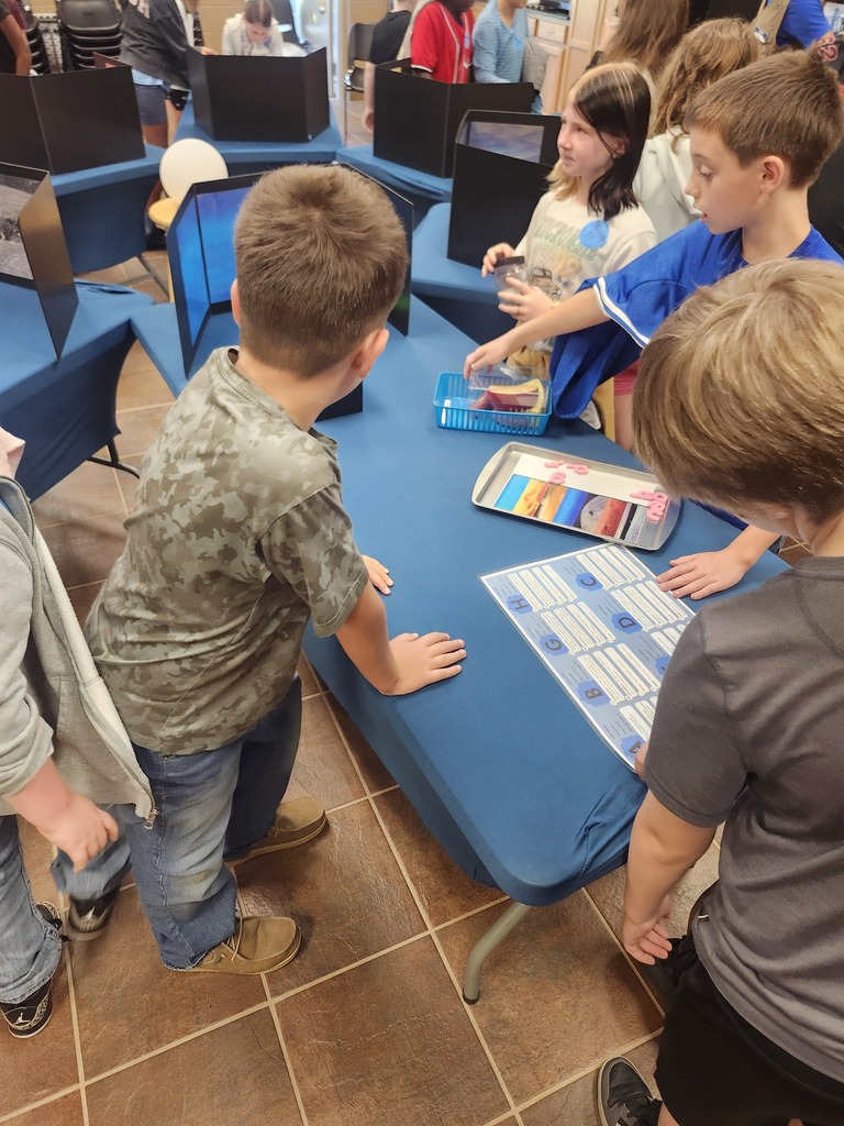 Picture of 4th grade students learning hands on activities on a field trip. Pic of small group of kids working. 