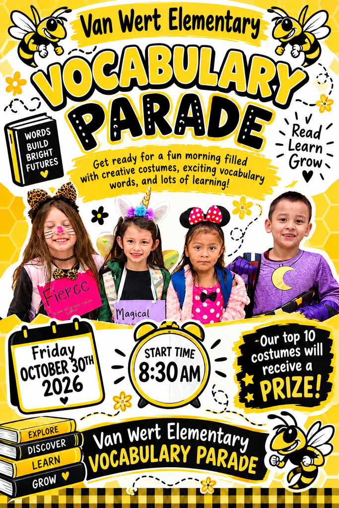 Vocabulary Parade is approaching. October 30th at 8:30 am. Friday. Our top 10 costumes get a prize. 