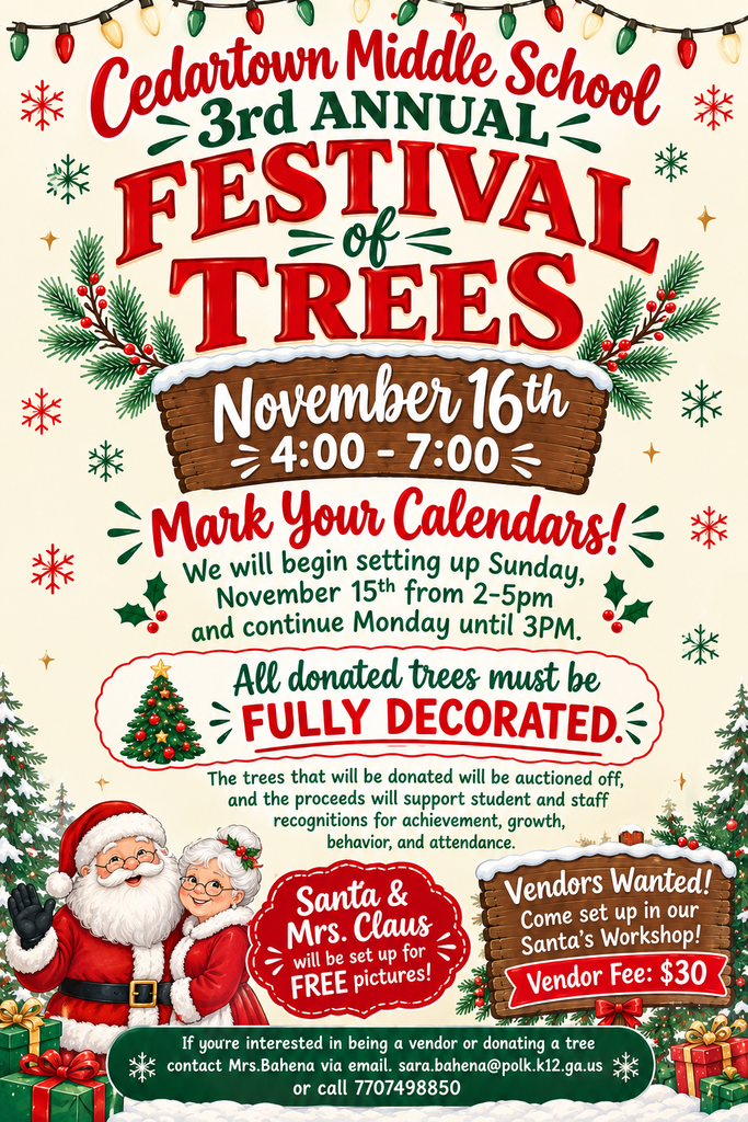 Festival of Trees Vendor Flyer with white background and red and green text with chirstmas clipart