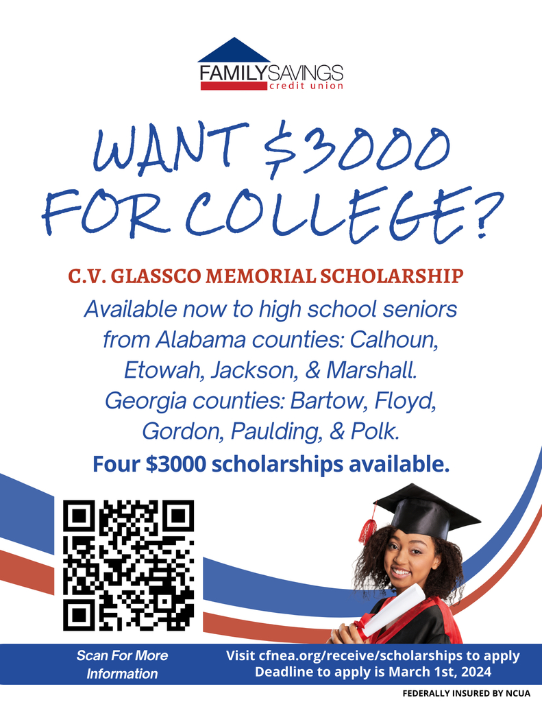 flyer from family savings credit union about a $3,000 scholarship