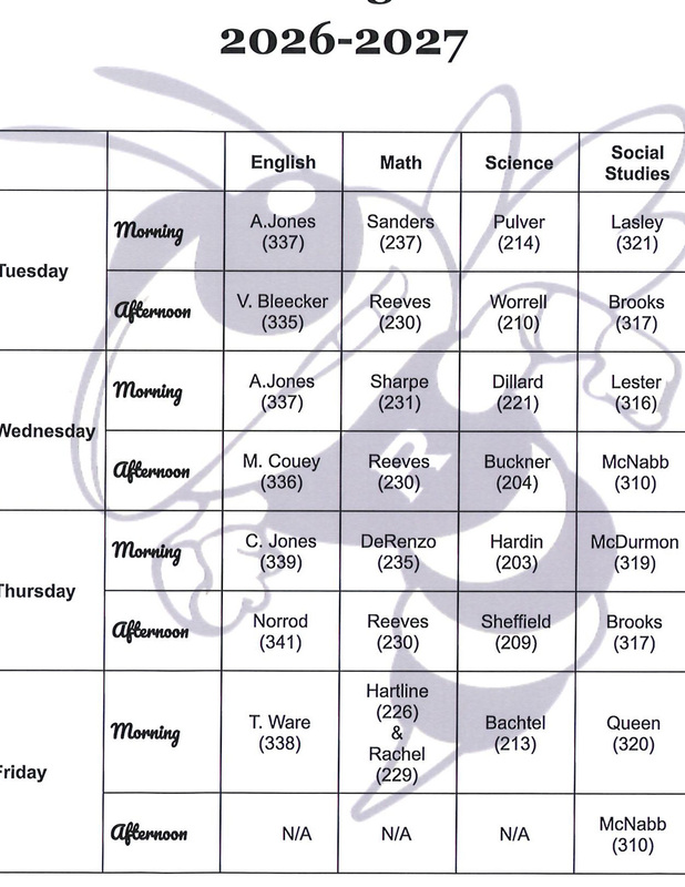 Tutoring Schedule