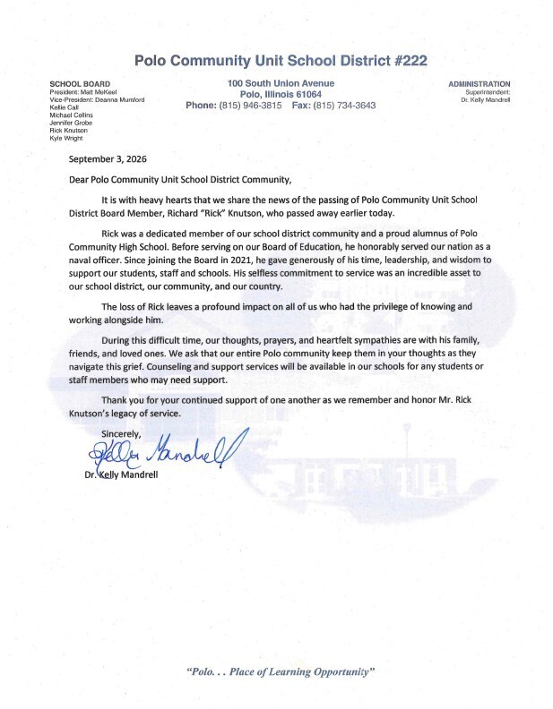 Letter from Superintendent