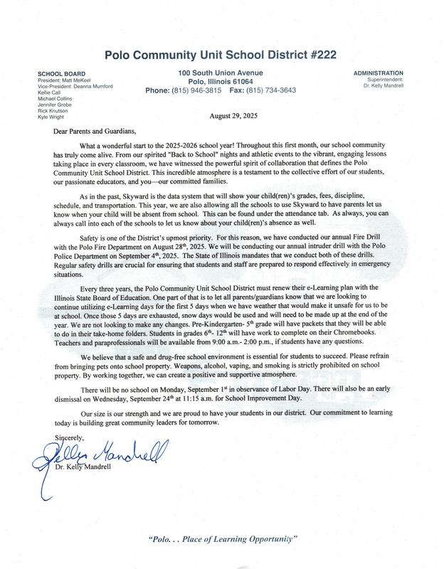 September '25 Letter from Dr. Mandrell