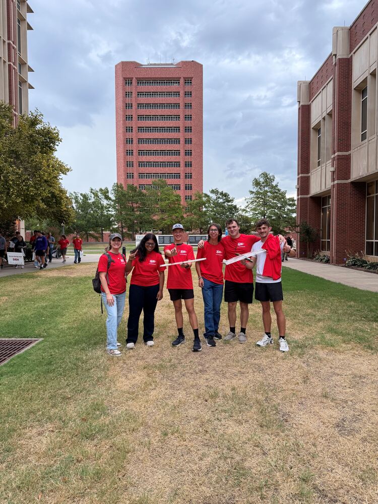 Aviation students at an event