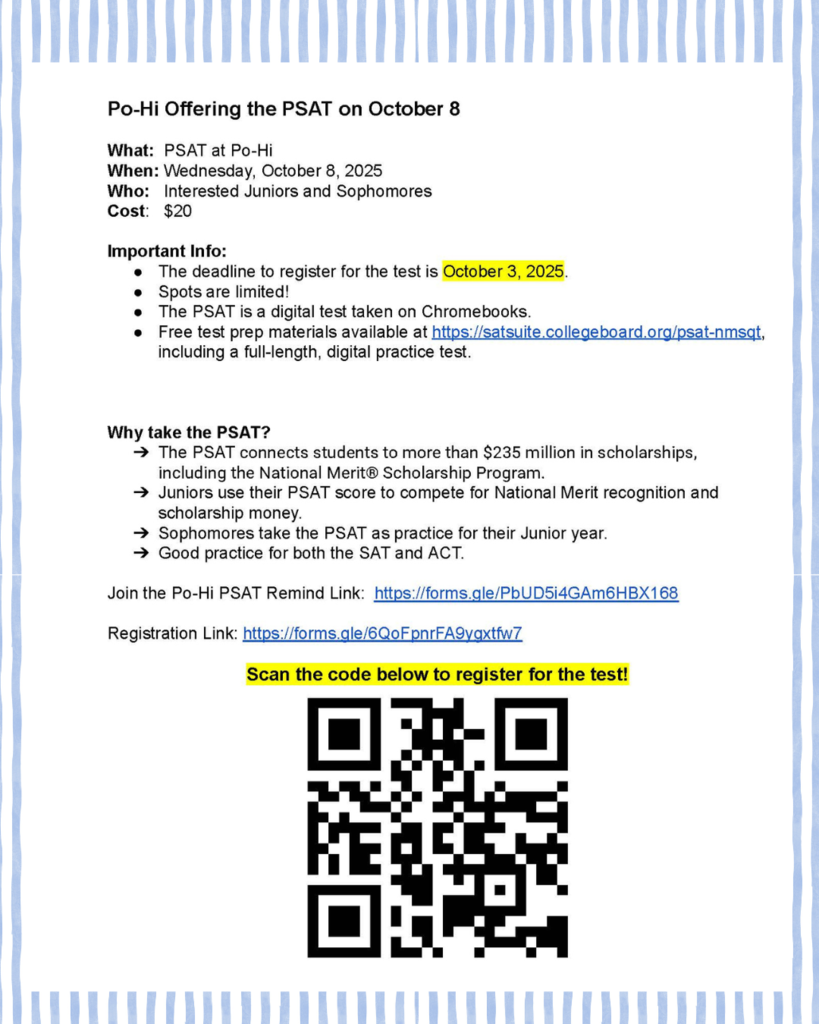 More information about the PSAT $20 fee for Sophomores and Juniors
