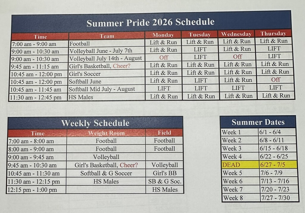 Schedule for Summer Pride