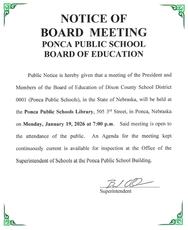 Notice of January School Board Meeting