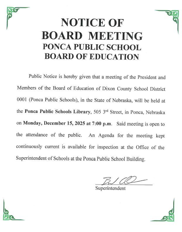 December School Board Meeting Notice