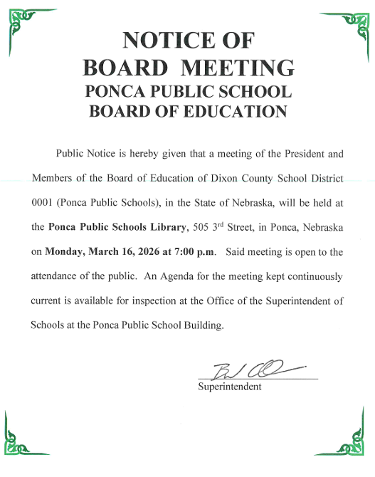 Notice of March School Board Meeting