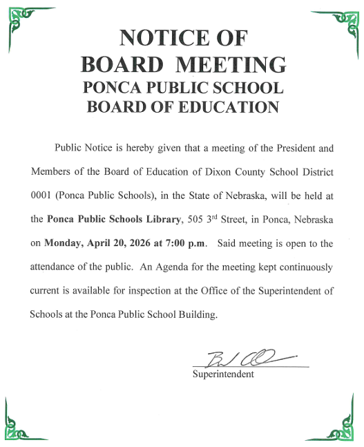 April School Board Meeting Notice