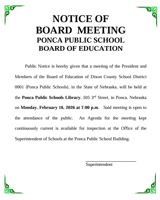 Notice of February School Board Meeting