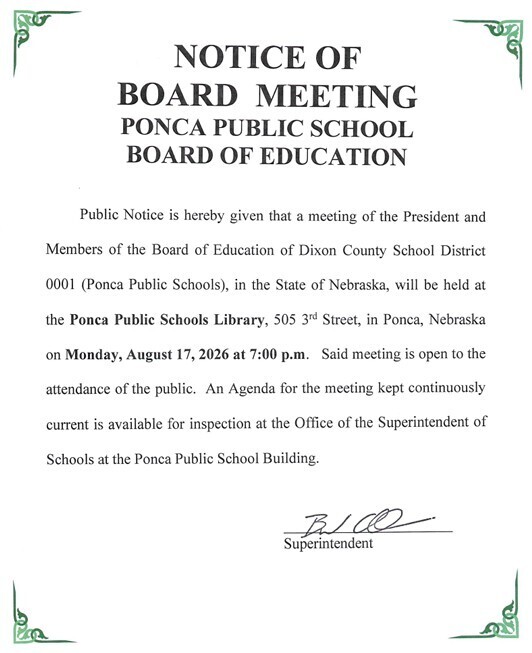 August School Board Meeting Notice