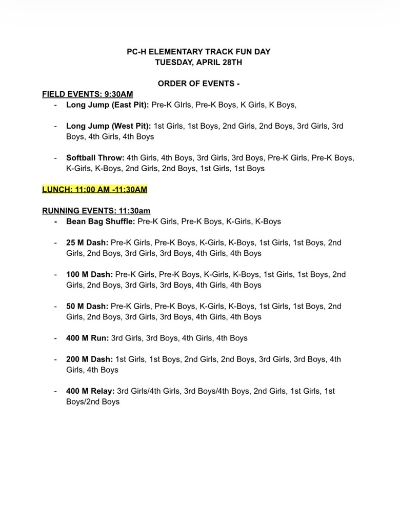 Fun Day Order of Events 