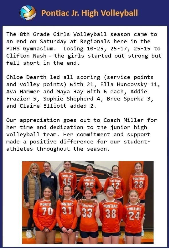 Jr. High Volleyball Update