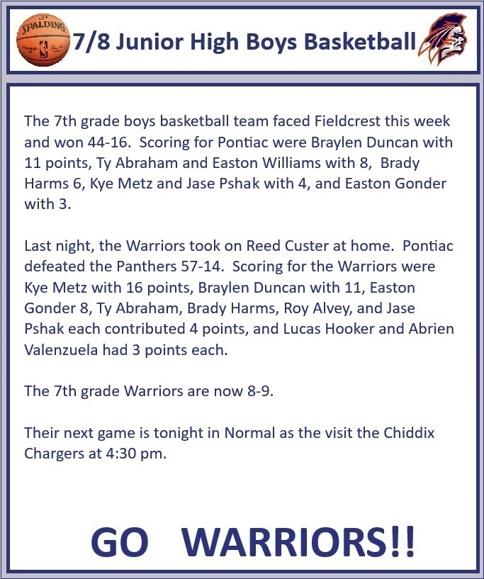 7th Grade Boys Basketball Update