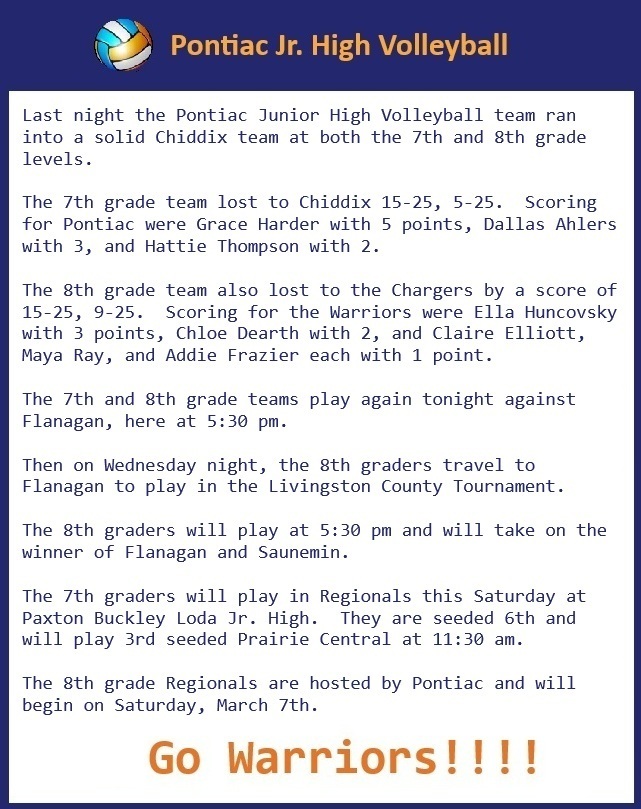 Jr. High VB Update