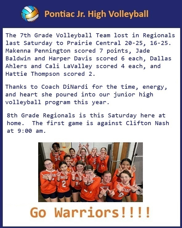 Jr. High Volleyball Update
