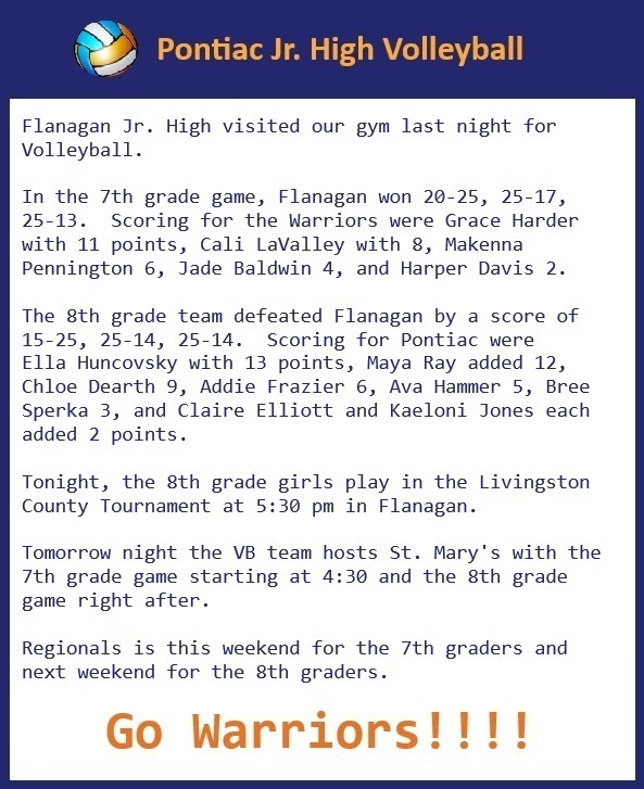 Jr. High Volleyball Update