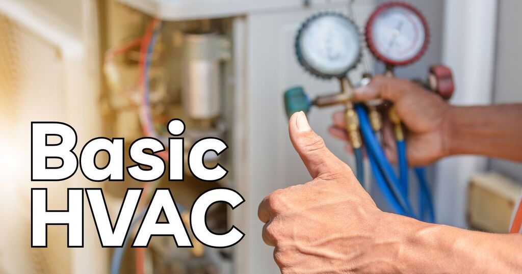 A person giving a thumbs up gesture with HVAC equipment in the background