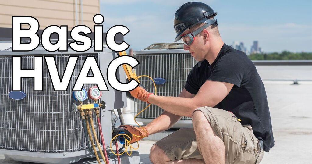 A man working on an HVAC system on a rooftop