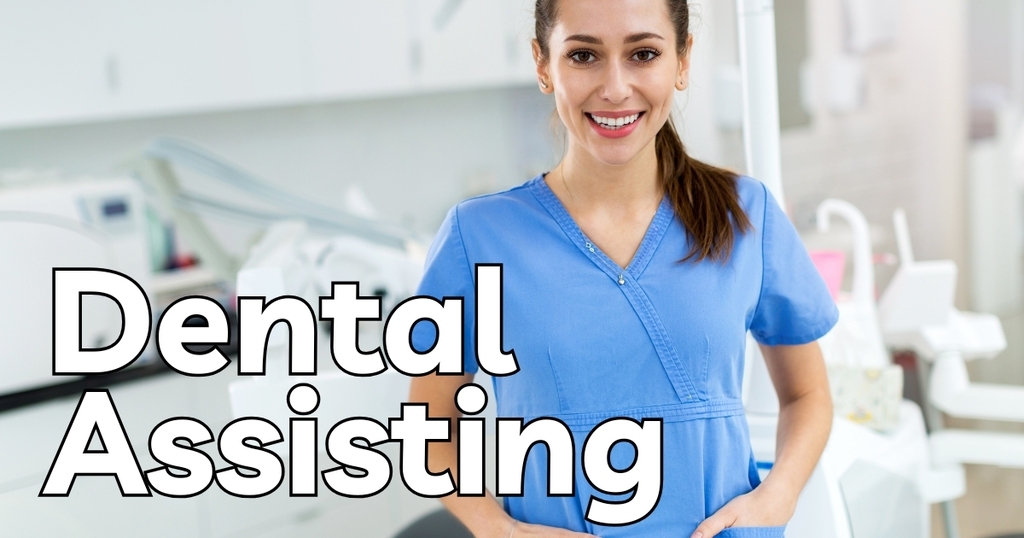 Image of a female dental assistant in blue scrubs