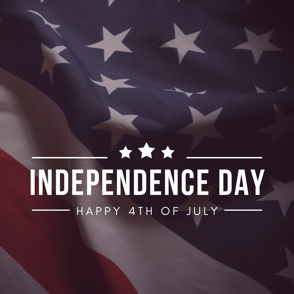 American flag with the words independence day happy 4th of july on top