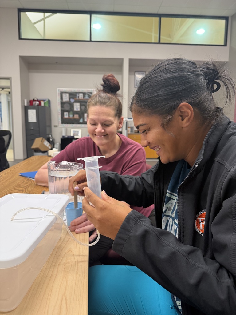 Two students using medical equipment
