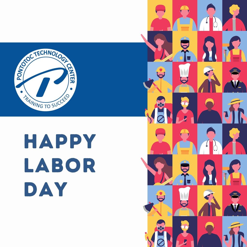 Image of career icons with text saying happy labor day