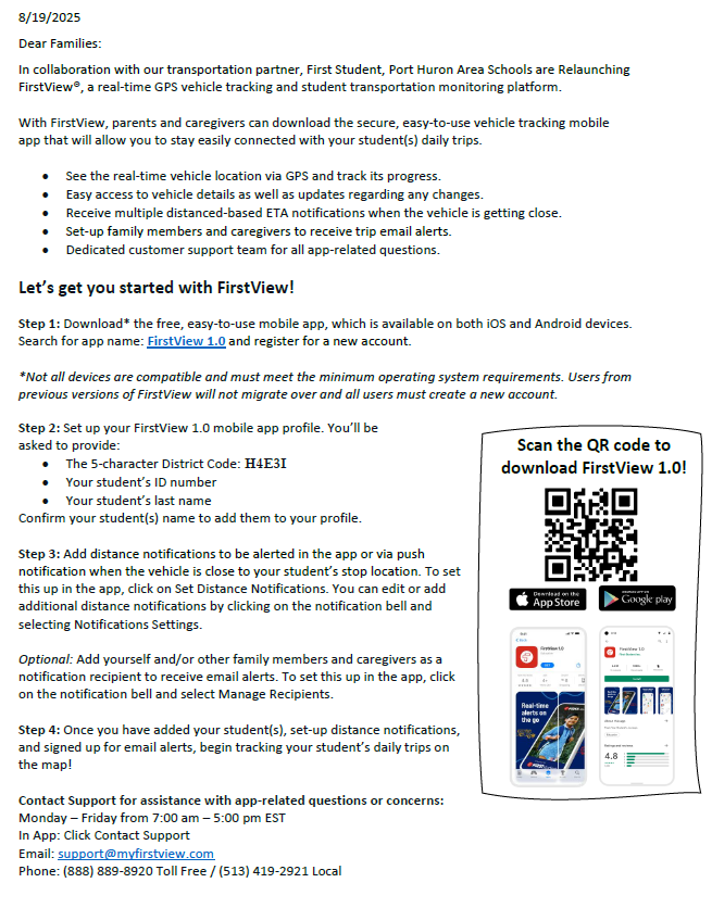 FirstView Transportation App | Fort Gratiot Middle School