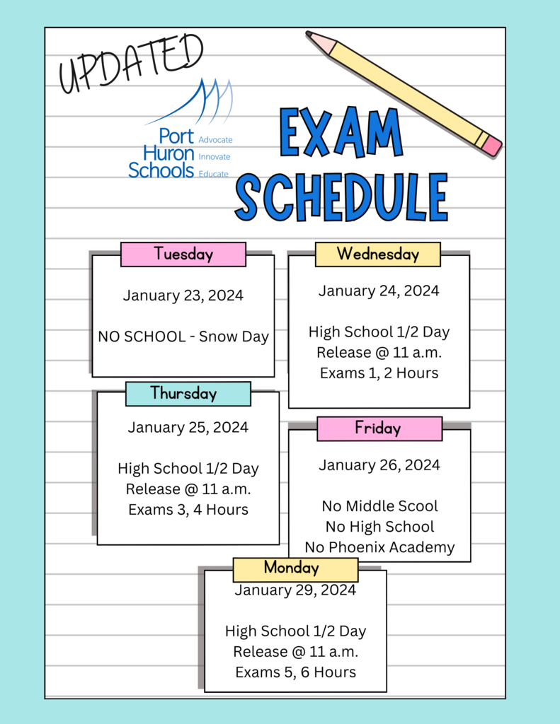 Updated Exam Schedule graphic
