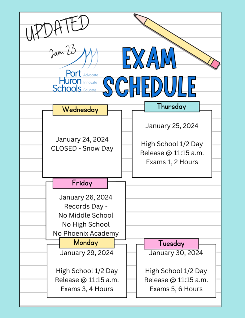 Updated Exam Schedule