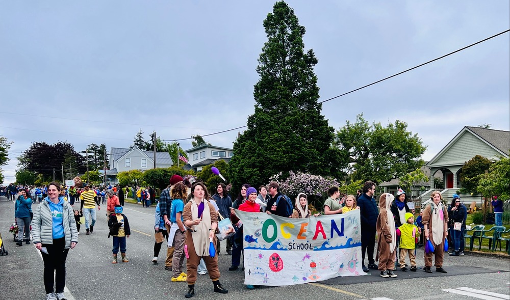 students in the street parade
