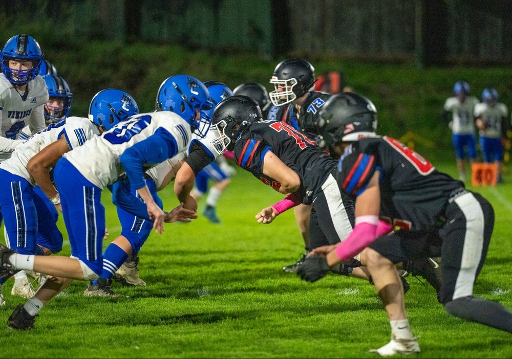 Football players on a green field