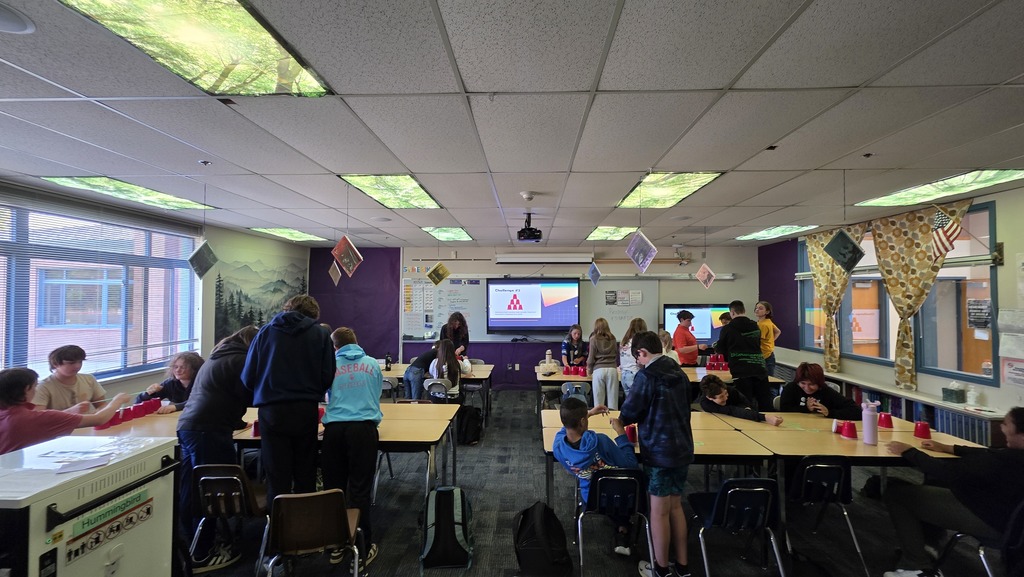 7th graders at BHMS team building with mathematical applications.