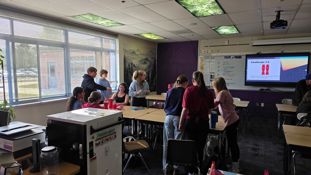 7th graders at BHMS team building with mathematical applications.