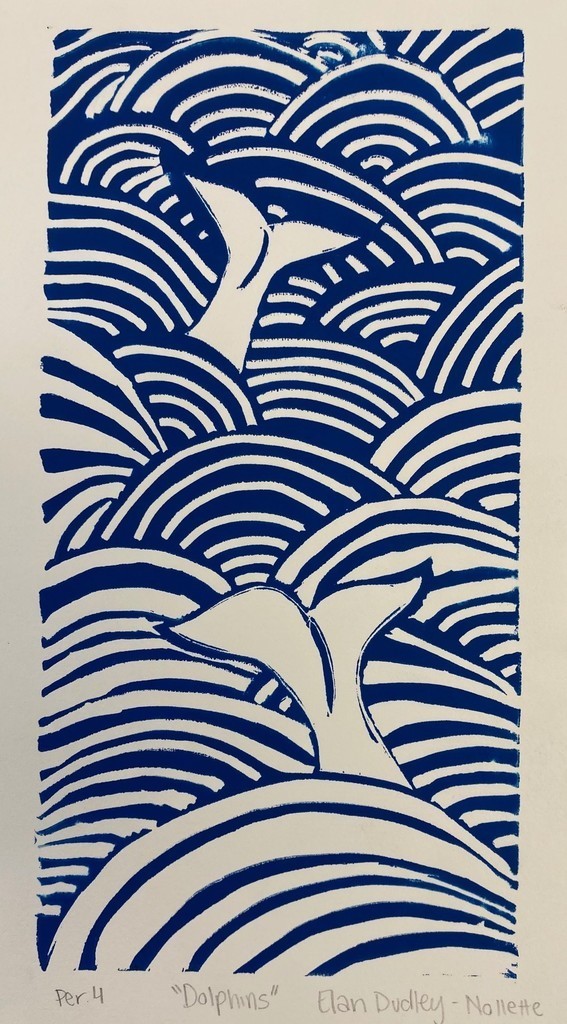 Student artwork of whale tails