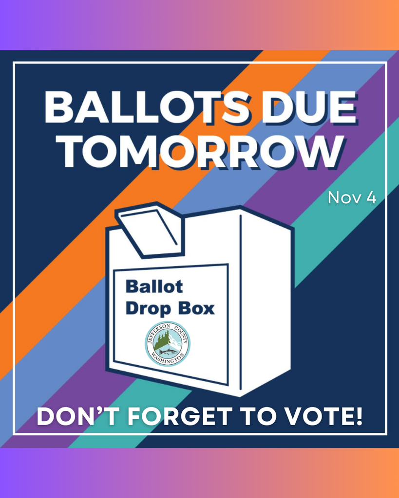 Ballots due tomorrow graphic with ballot drop box