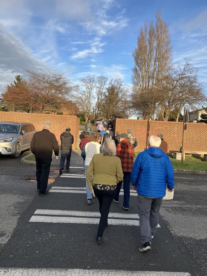 Community members walk through PTHS campus on bond tour
