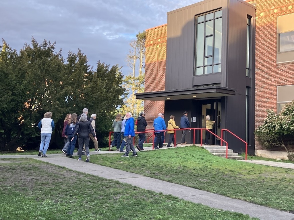 Community members walk through PTHS campus on bond tour
