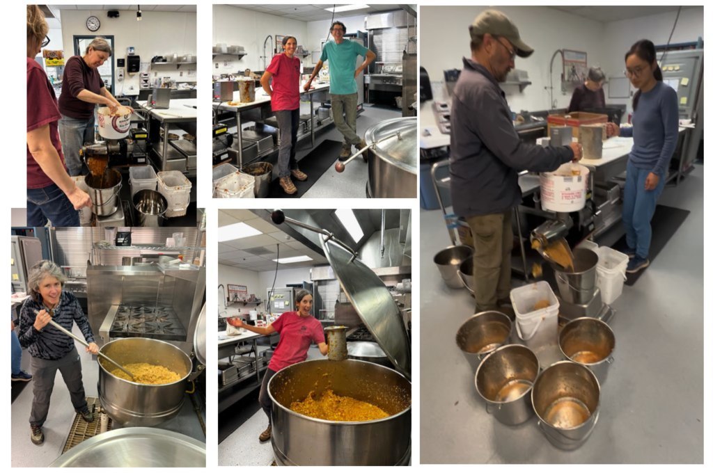Volunteers help harvest apples and make applesauce for the schools