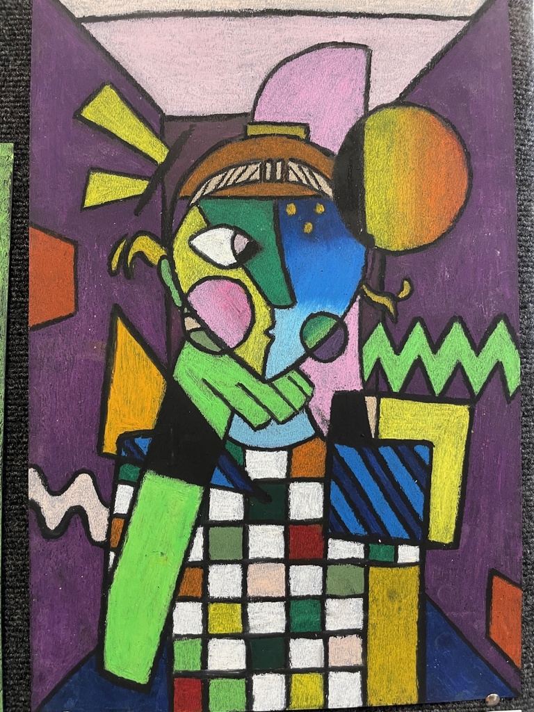 Picasso style oil pastel drawing