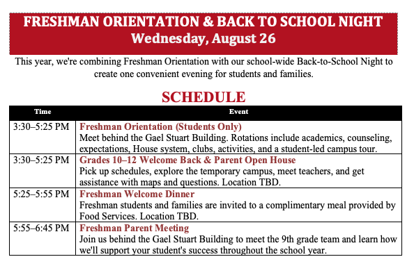 welcome back schedule