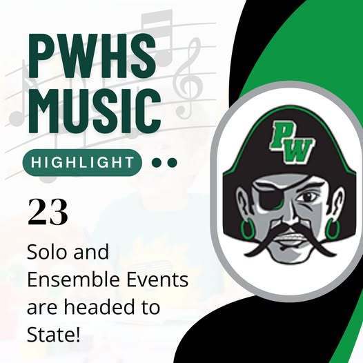 port pirate logo with news that 23 events made it to state for music