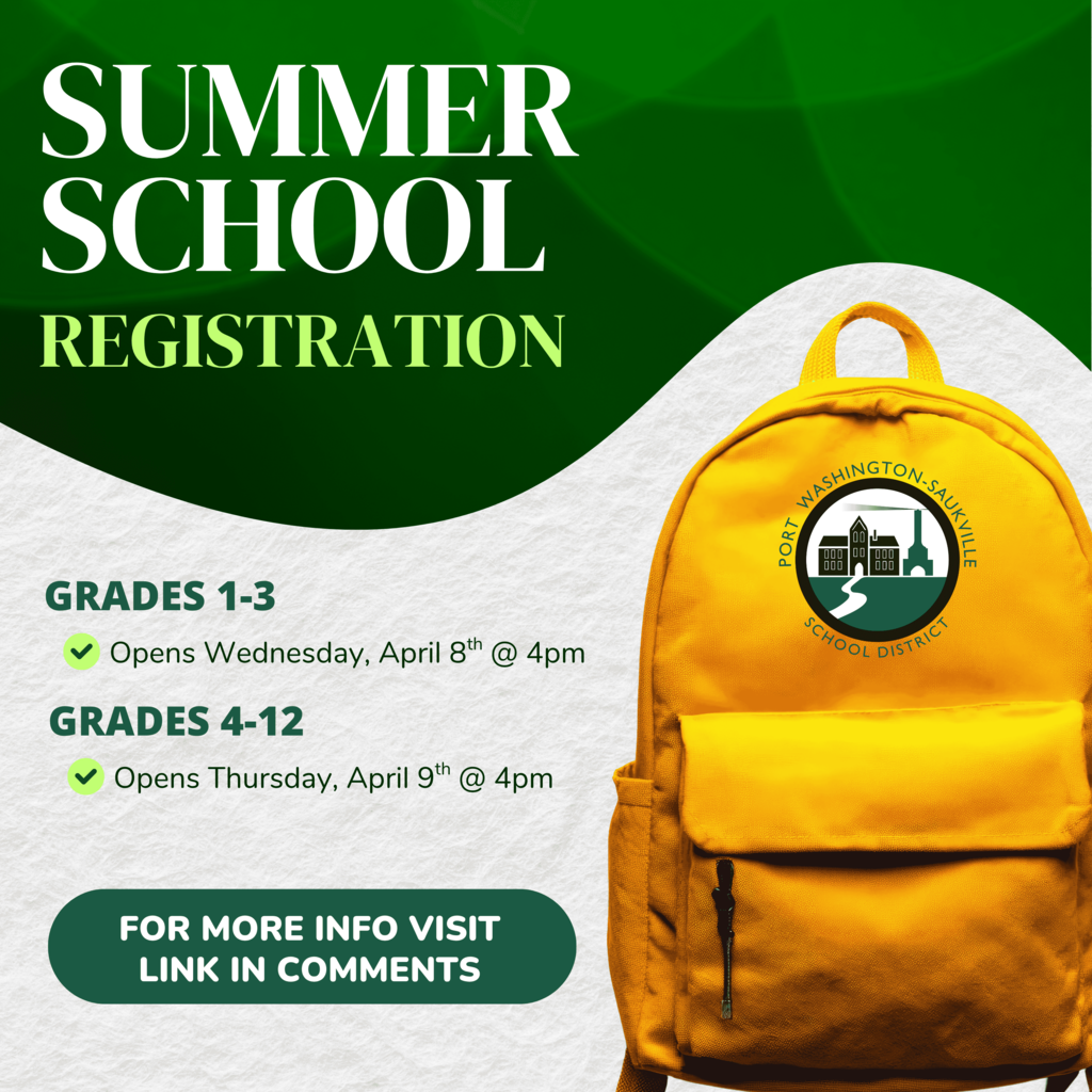 yellow backback and an annoucement that summer school registration opens this week