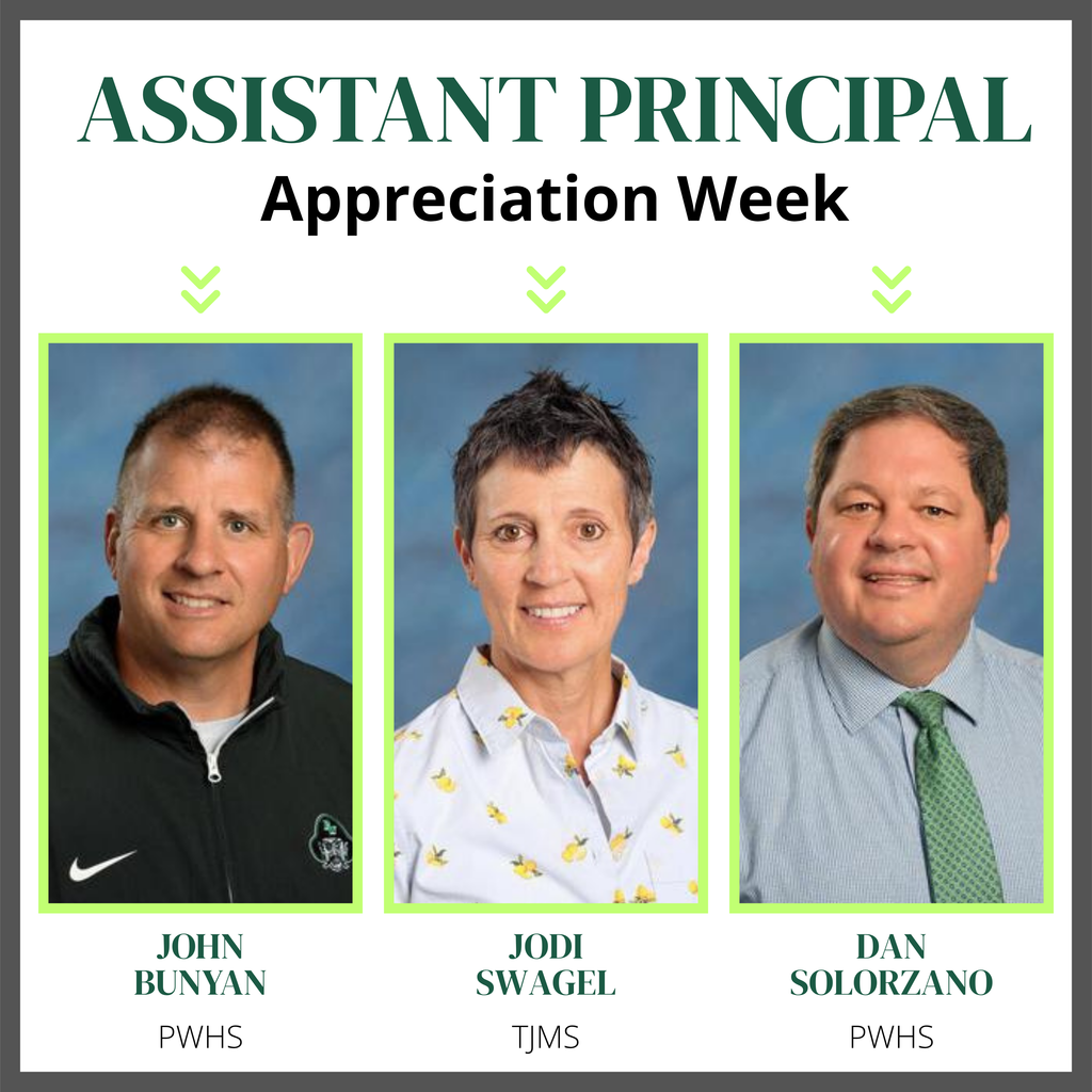 photos of our assistant principals at pwssd: john bunyan, jodi swagel, and dan solorzano