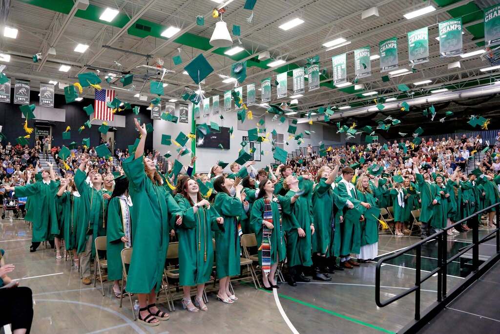 graduates throwing their caps in the air