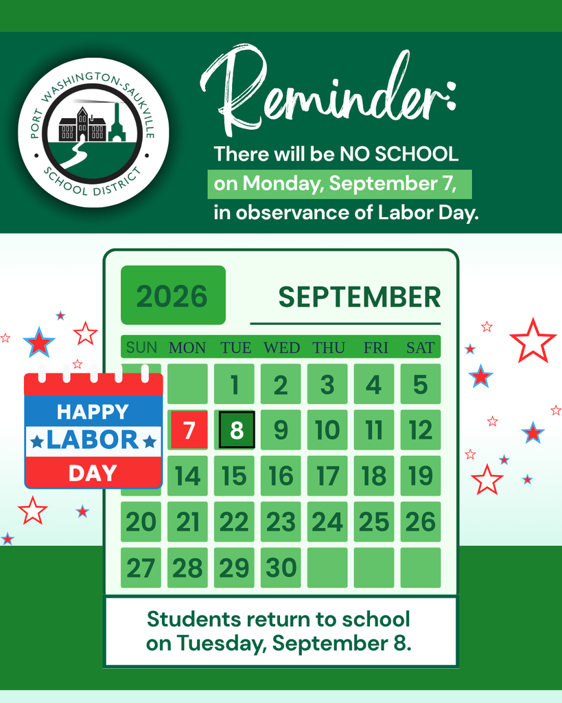 Reminder: There will be no school on Monday, September 7, in observance of Labor Day.